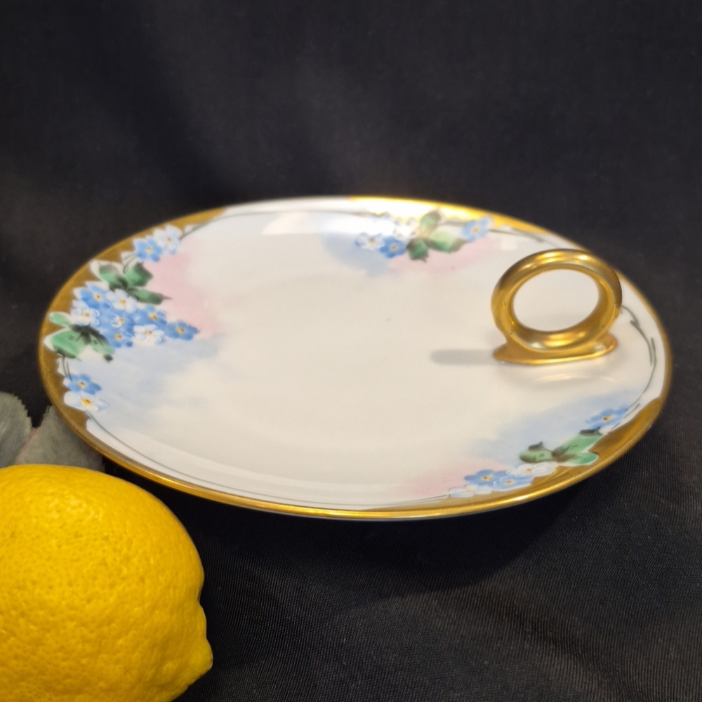 Vtg Epiag Royal Fine China Hand-Painted Forget Me Nots Lemon Serving Dish Plate